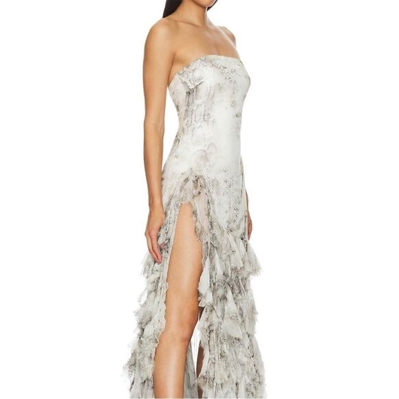 Retrofete Verena Snake Animal Print Silk Ruffle Strapless dress size small NWT - Picture 5 of 11